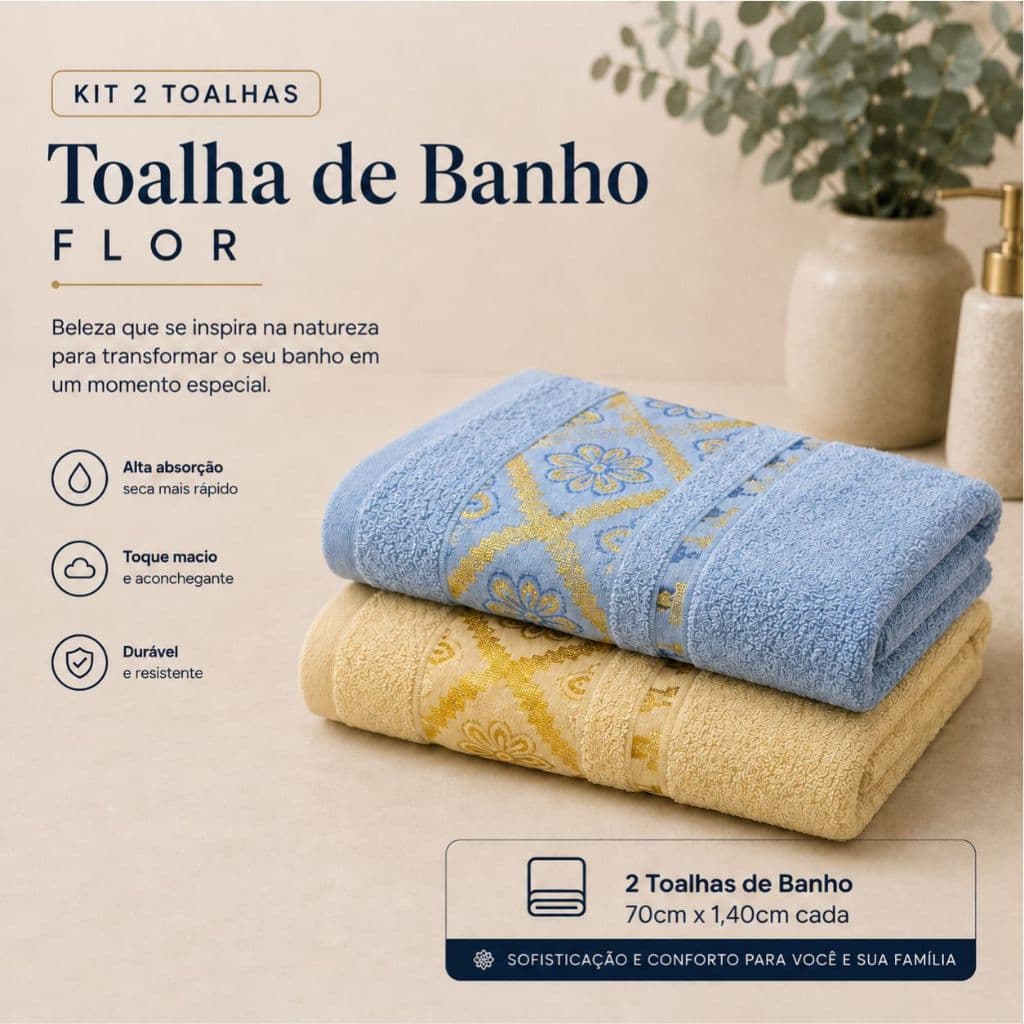 Kit 2, 3 ou 4 Toalha de Corpo Flor Grande Macia Alta Absorção Diário Banheiro Confortável Grossa Secagem