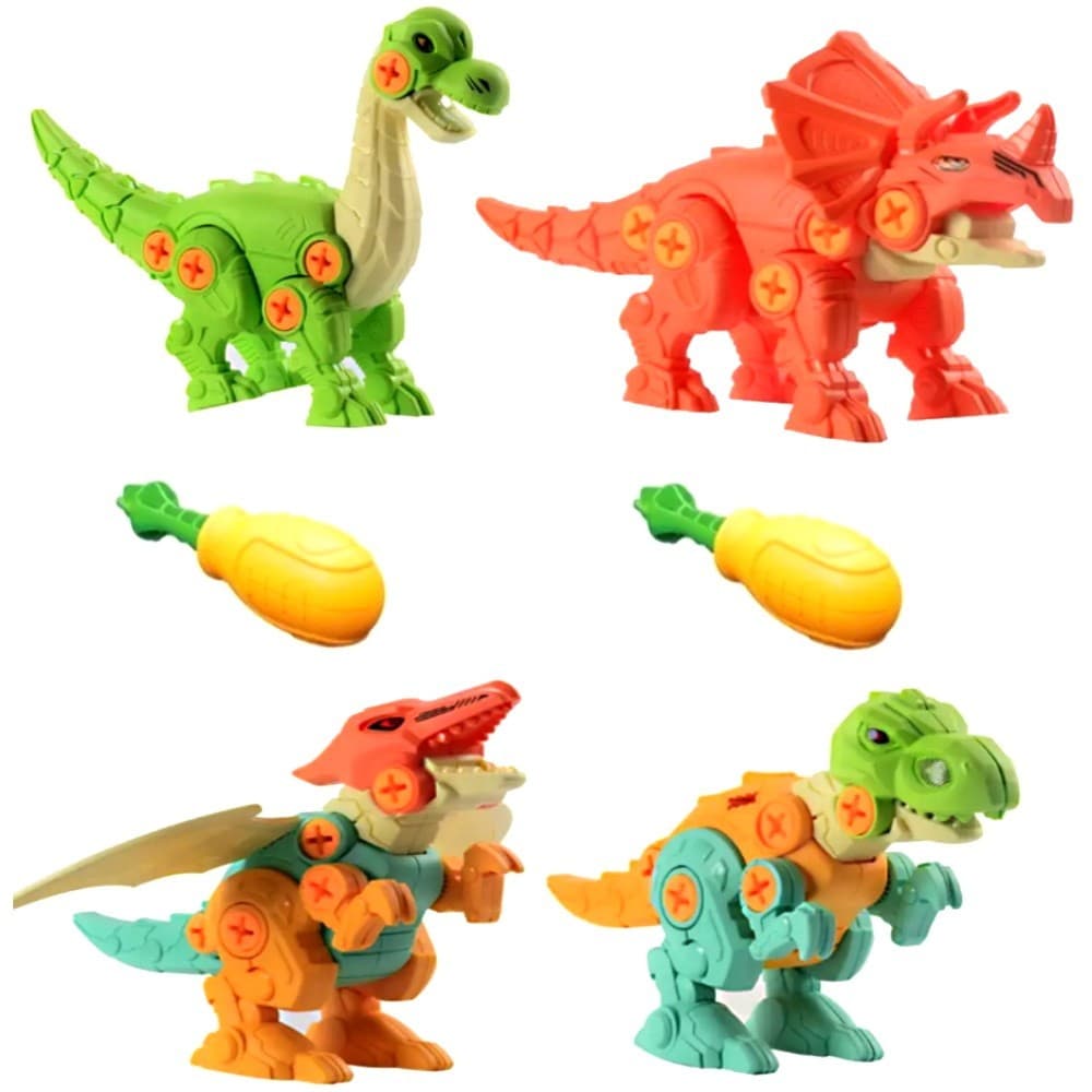 4 Dinossauros Monta e Desmonta - Diversão Educativa com Plástico Resistente