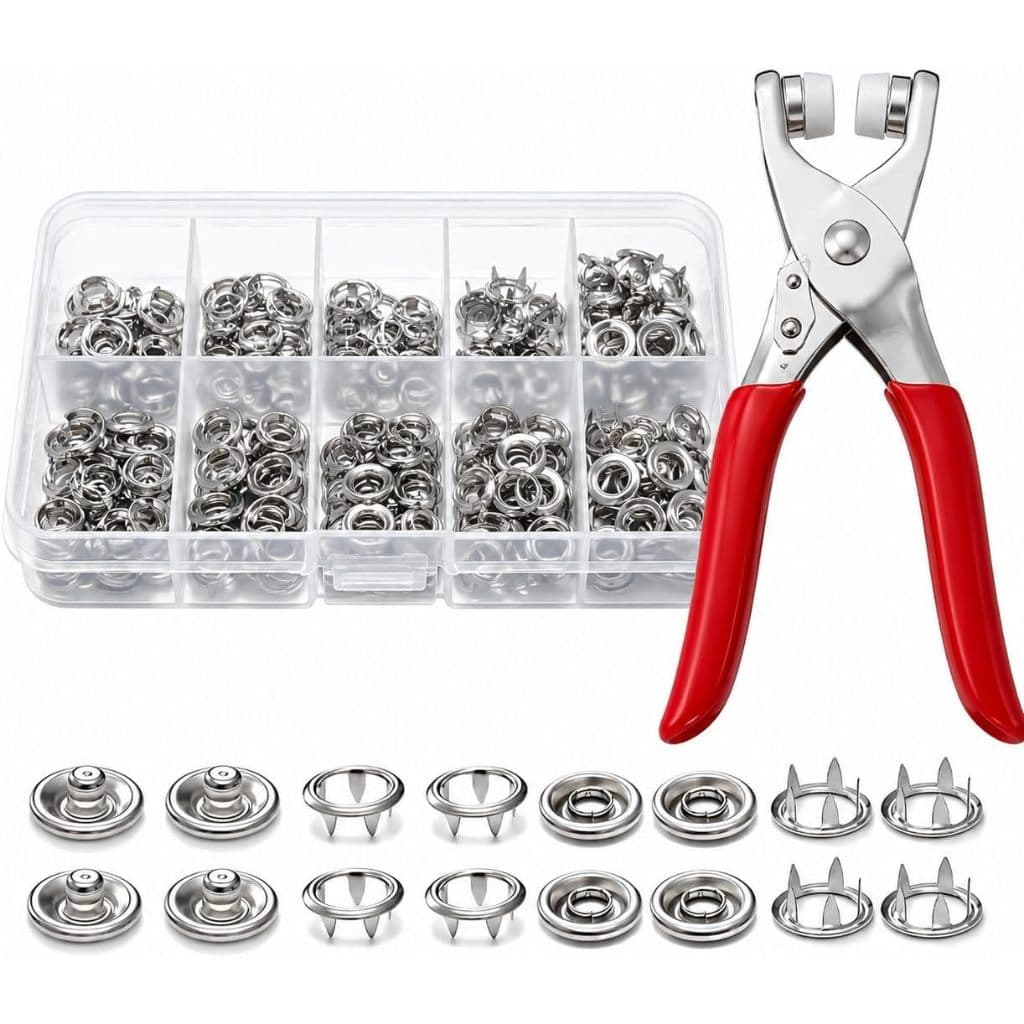 Alicate Aplicador De Botão De Pressão 9.5mm Kit Com 100 Botões Metálicos Prático
