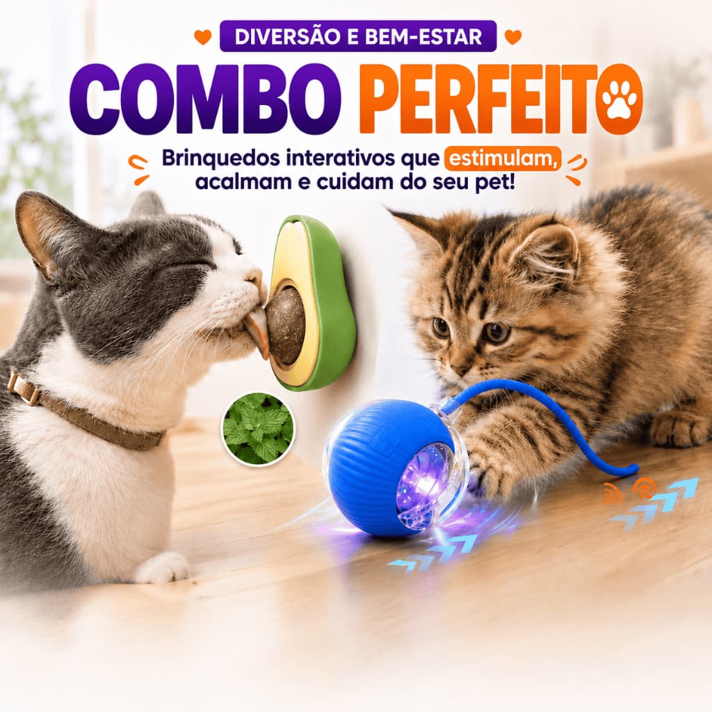 Kit Bola Inteligente Automática LED Recarregável USB para Cães e Gatos e Abacate Catnip Erva de Gato Brinquedo Pet