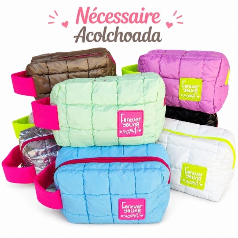 Nécessaire Acolchoada Feminina Grande com Alça de Mão Bolsa Organizadora Maquiagem Viagem