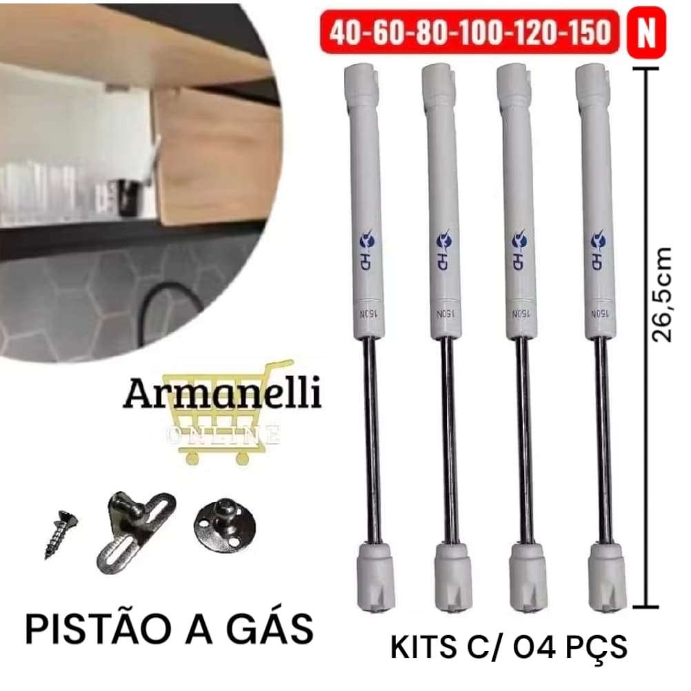 Pistão à Gás Amortecedor Para Porta Armário Cozinha Abre Para Cima Kit C/ 04 unidades