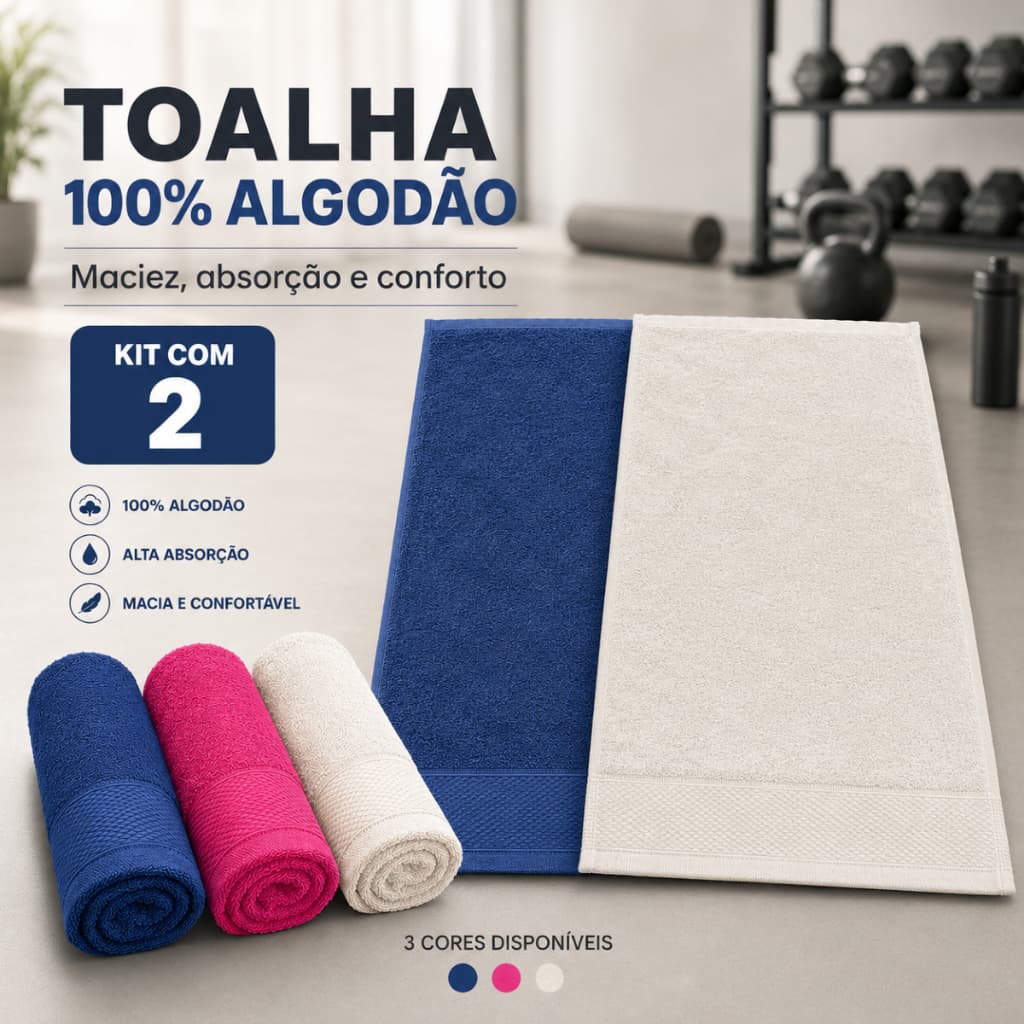 Kit 2 Toalhas de Rosto Para Academia / Crossfit Unissex 100% Algodão Ecológica 30x80cm