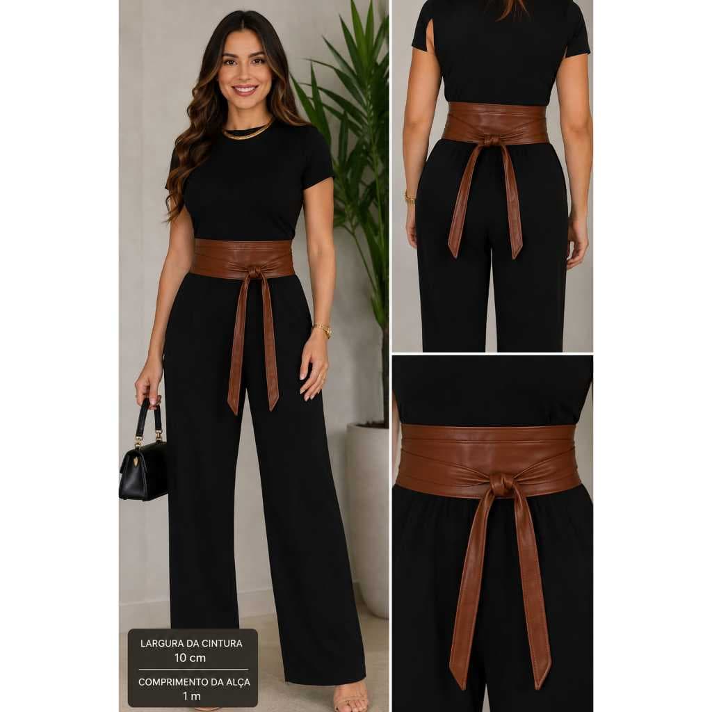 Cinto Faixa Obi Feminino Largo 7cm Sintético Duas Voltas Ajustável de Amarrar Para Vestido