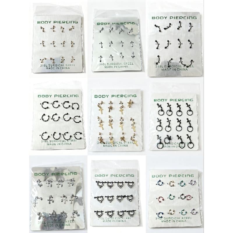 Kit Piercing 10 Peças Misturadas Base Aço 316L Brinco Orelha Nariz Corporal atacado