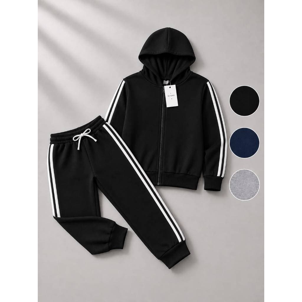 Conjunto de Moletom Infantil Calça e Jaqueta com Zíper e Capuz