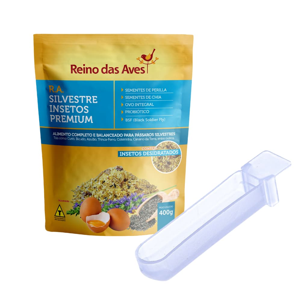 Ração RA Silvestre Insetos 400g + Comedouro Unha | Farinhada completa indicada para Curió, Bicudo e Trinca-Ferro