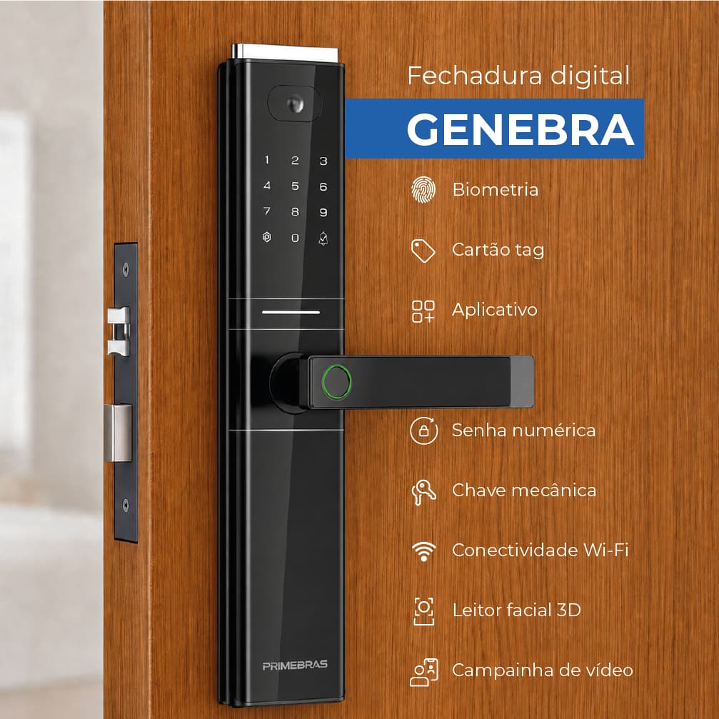 Fechadura Wi-fi Primebras Genebra Biometria Visor Ip54