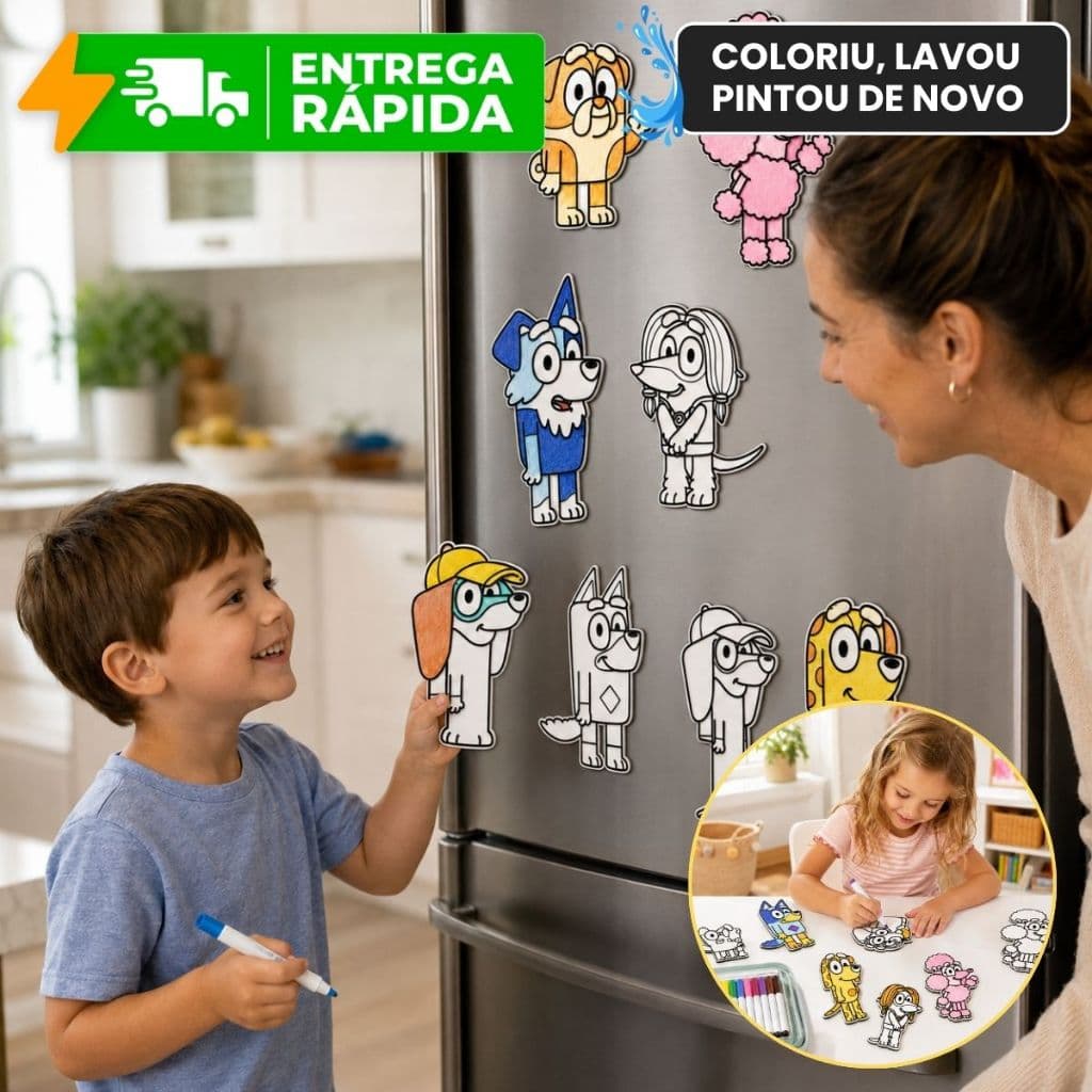 Kit de Colorir 3D Placas Relevo Lavável Reutilizável 8 Personagens + Canetinhas de Agua