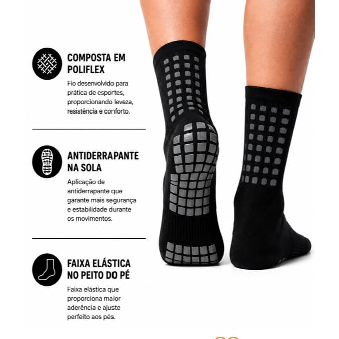 Par Meia Cano Alto Esportiva Antiderrapante Futsal Futebol Padel Hidro Yoga Pilates
