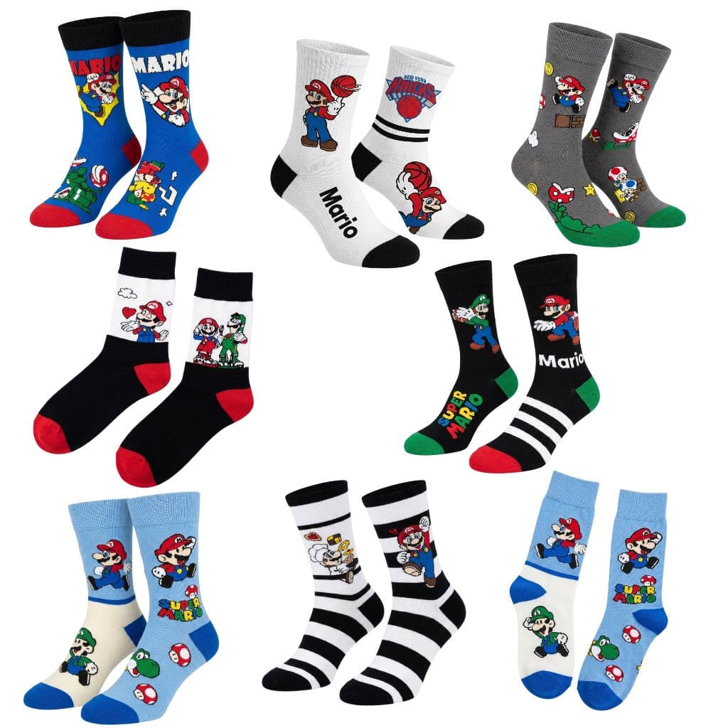 Meias Super Mario Bros Masculina Divertidas com Desenhos Estampas Variadas Sortidas 32 ao 44