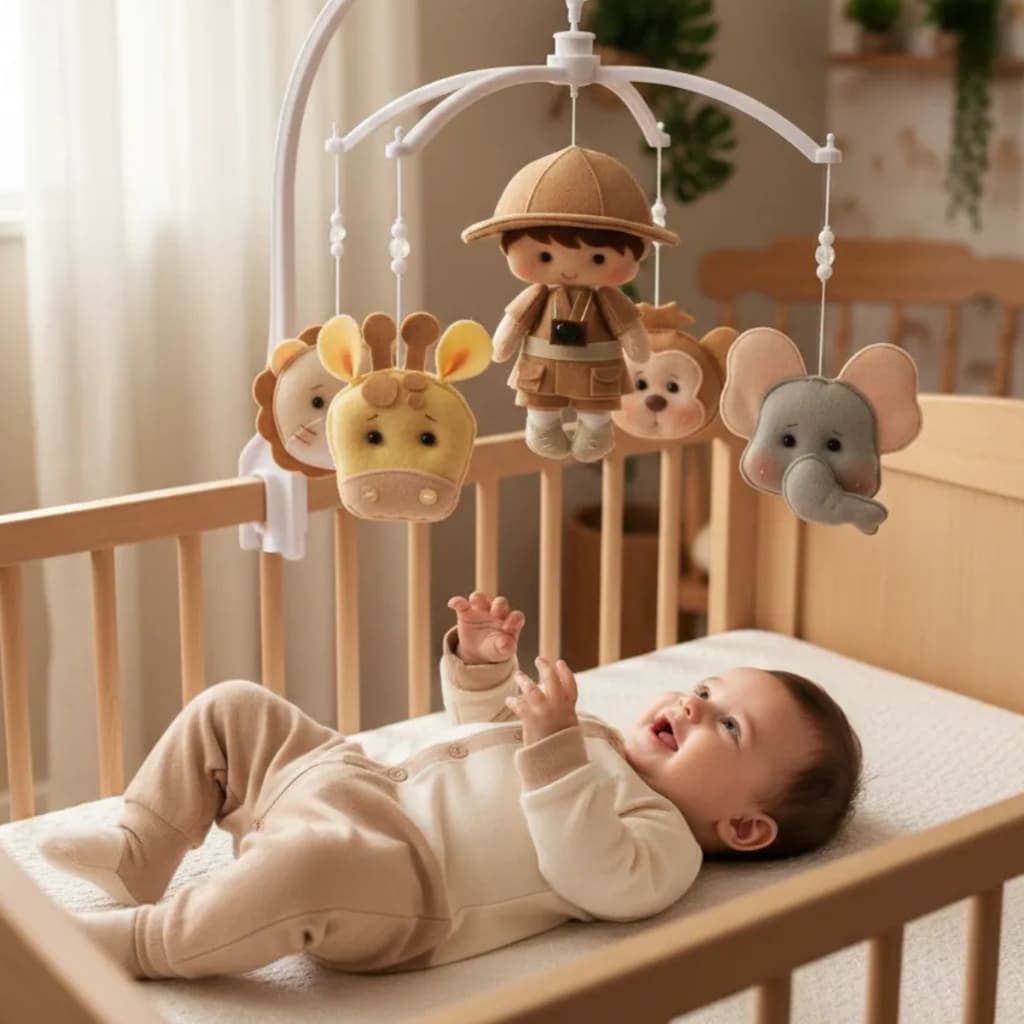 Móbile Baby Móbile Berço Bebê Musical E Giratório Animais Da Floresta Safari Menino