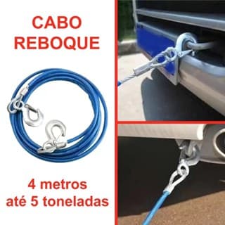 Cabo De Aço Revestido P/ Reboque 4 Metros 12 mm 7 Toneladas Guincho Com Ganchos Emergência Carro Caminhonete Caminhão