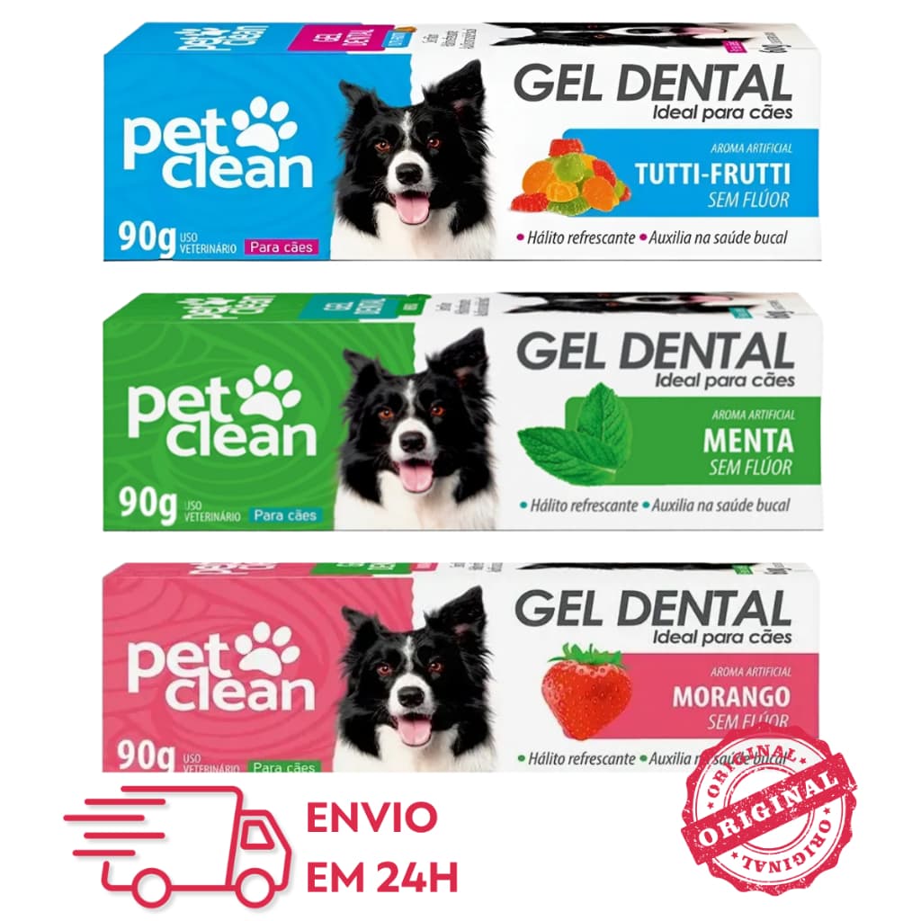 Pasta de Dente para Cachorro e Gato Pet Clean Gel Dental Morango 90g Creme de Higiene Bucal Contra Tartaro e Mau Halito