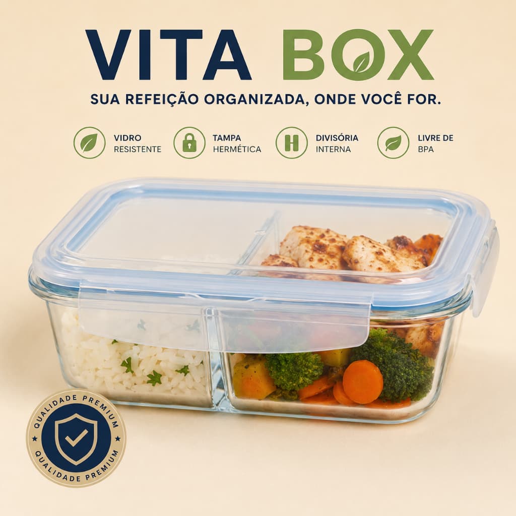 Pote Hermetico Vidro Retangular Com Divisoria 1520ml Organizador Alimentos Reutilizavel