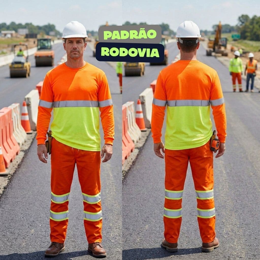 Uniforme com Faixa Refletiva Dupla  Alta Visibilidade Refletiva Trabalho Profissional Padrão Rodovia