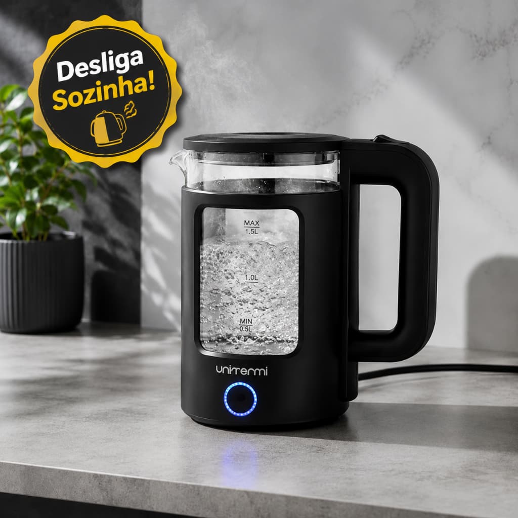 Chaleira Elétrica Vidro 1,5L Desligamento Automático Aquecimento rápido