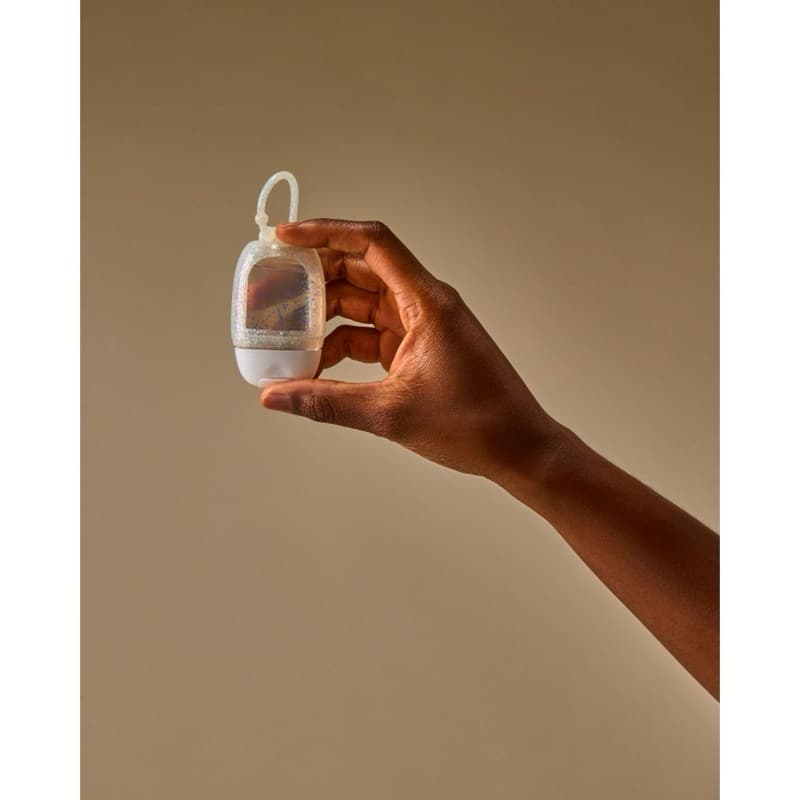 Capinha Porta Alcool Gel PocketBac Bath Body Works Glitter Transparente Chaveiro Silicone