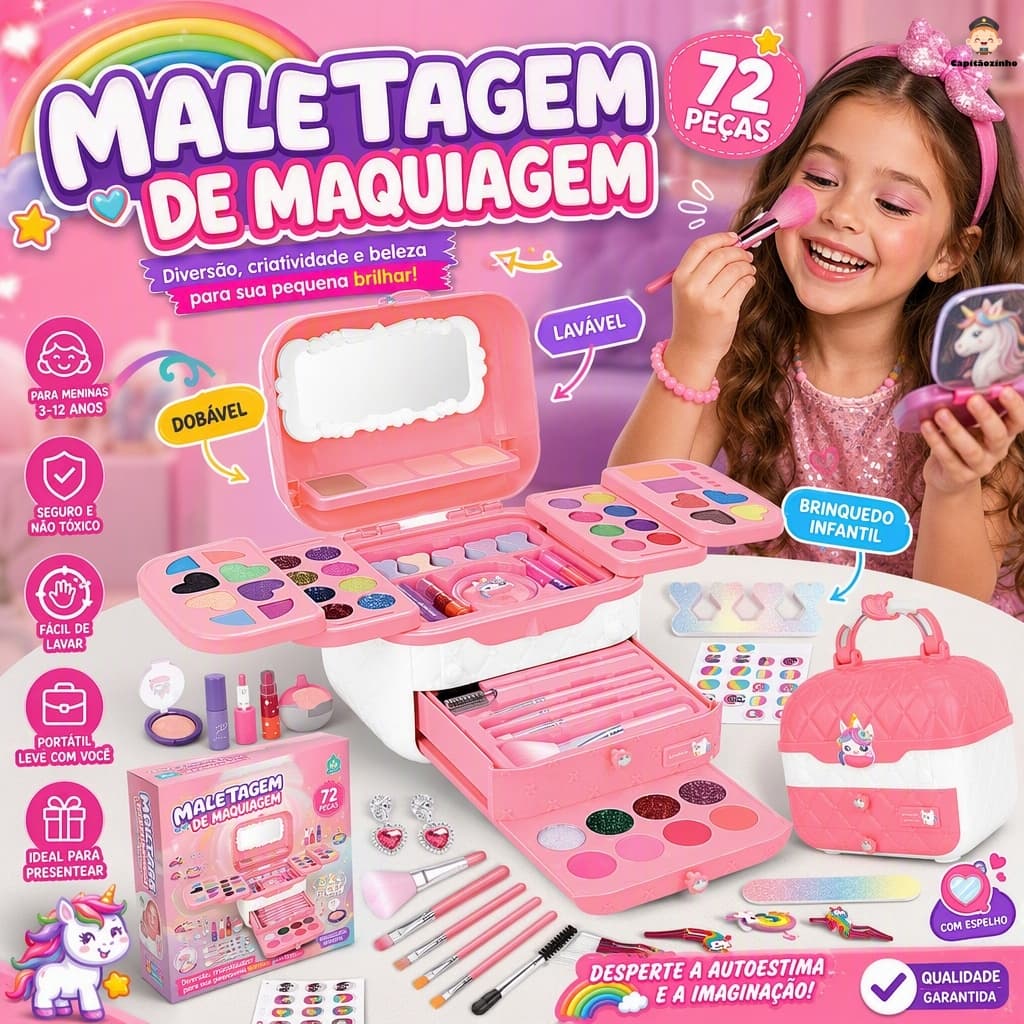 Conjunto Maquiagem Colorida Brinquedo Infantil Lavável, Estojo Portátil Para Crianças Meninas +3 ANOS