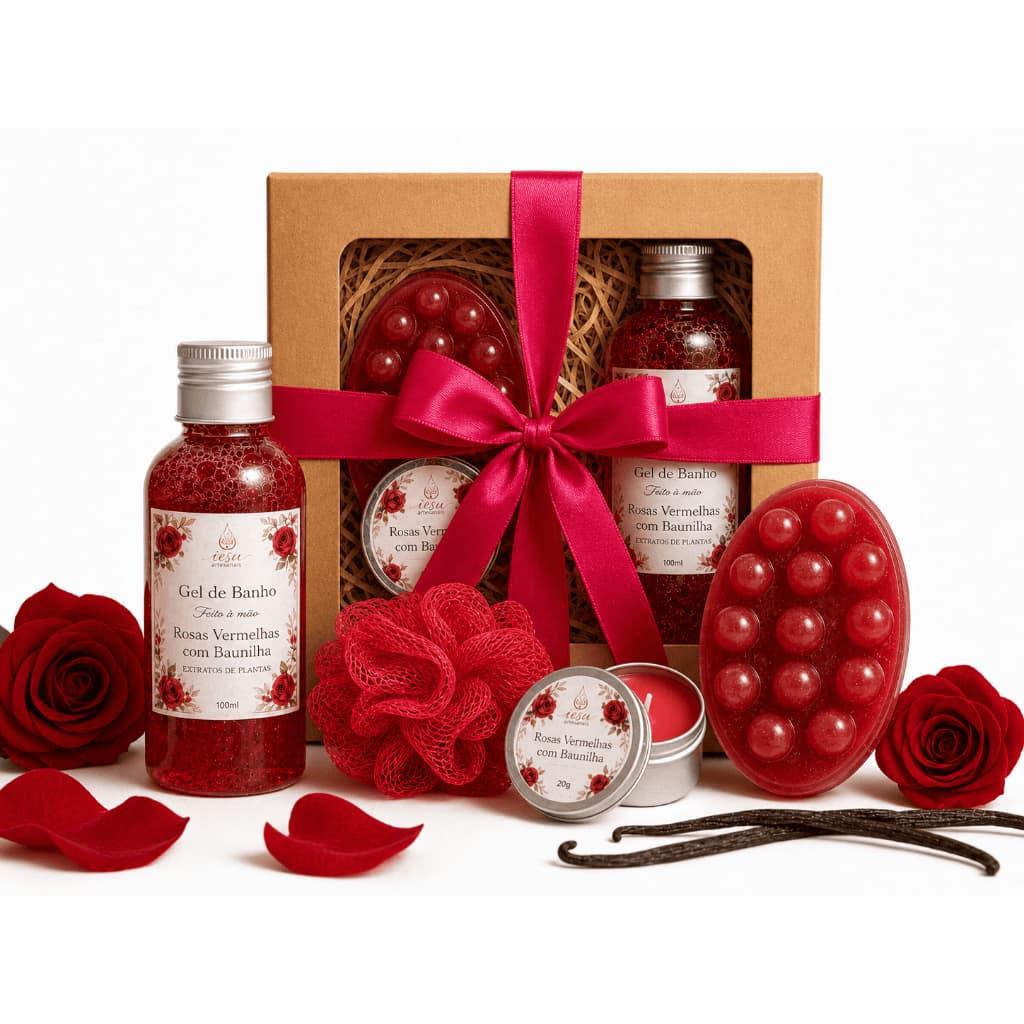 Kit Presente SPA aromatico Artesanal | 5 itens | Gel de Banho + Mini vela +  Sabonete Massageador