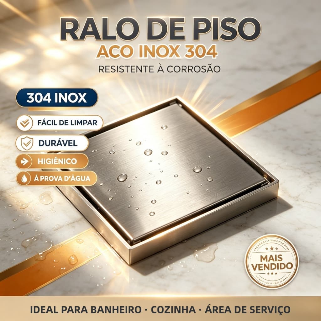 Ralo Oculto Quadrado 10x10 ou 15x15cm – Aço Inox 304, Filtro Removível, para Banheiro e Lavanderia S2 10x10 ou 15x15cm –