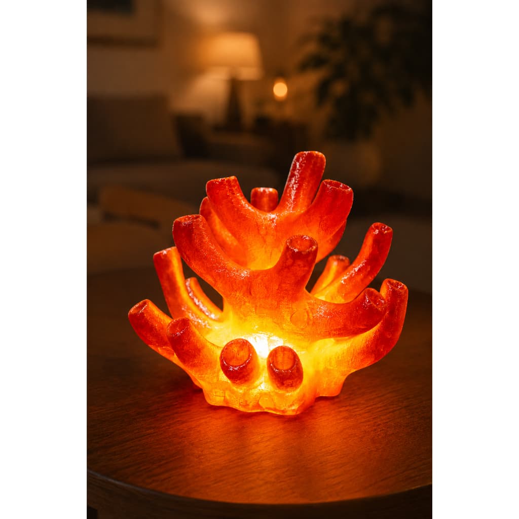 Luminária de Coral Decorativa LED - Abajur Formato Orgânico Luz Âmbar para Mesa e Quarto