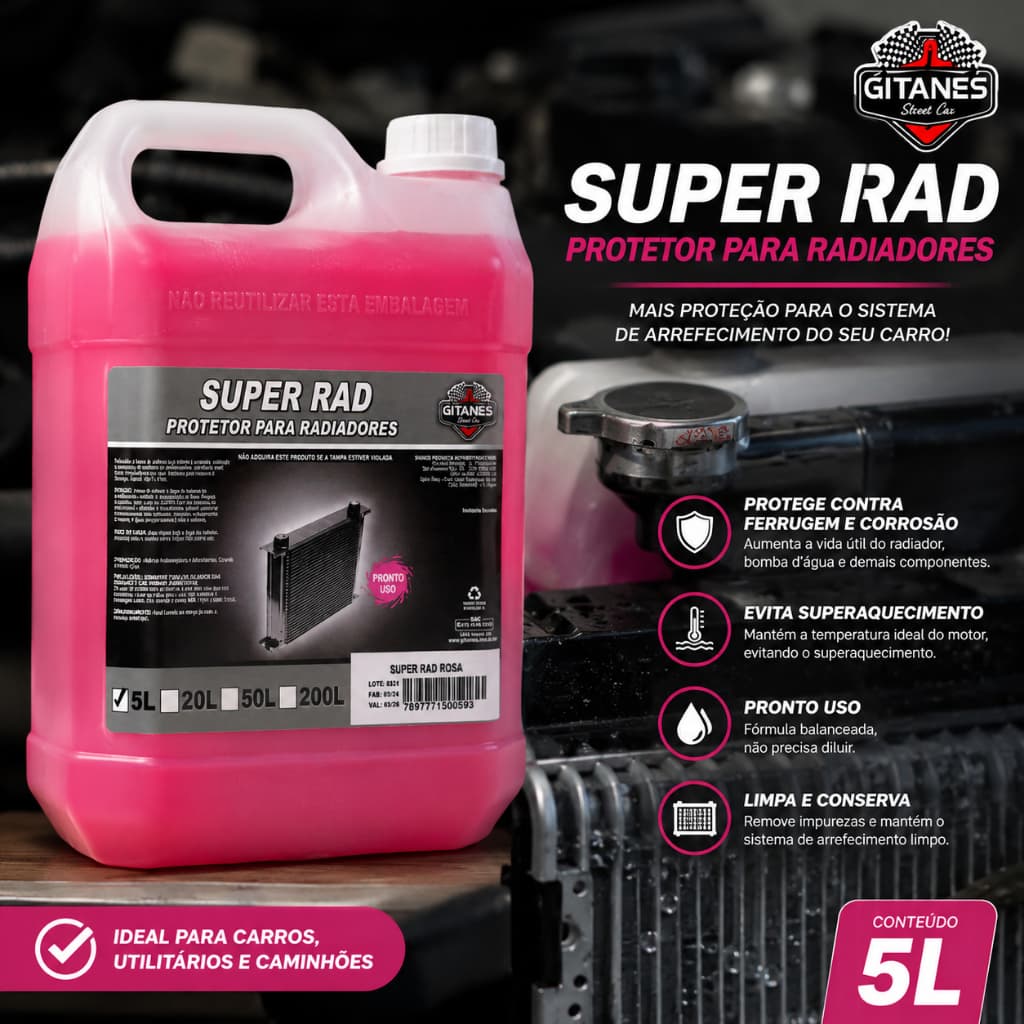 Aditivo para Radiador Rosa Organico 5L Anticorrosivo Antioxidante Gitanes