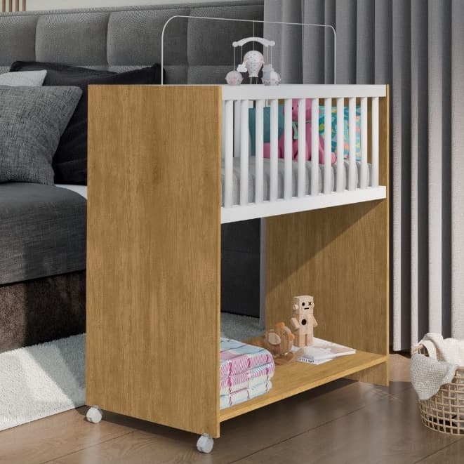 Mini Berço Multifuncional Chiqueirinho e Aparador 2 em 1 Compacto Com Colchão Para Bebê