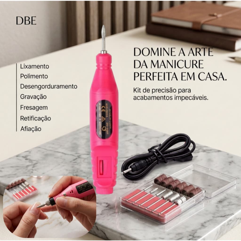 Lixadeira de Unhas Elétrica com Broca e Motor Bivolt para Manicure e Pedicure USB
