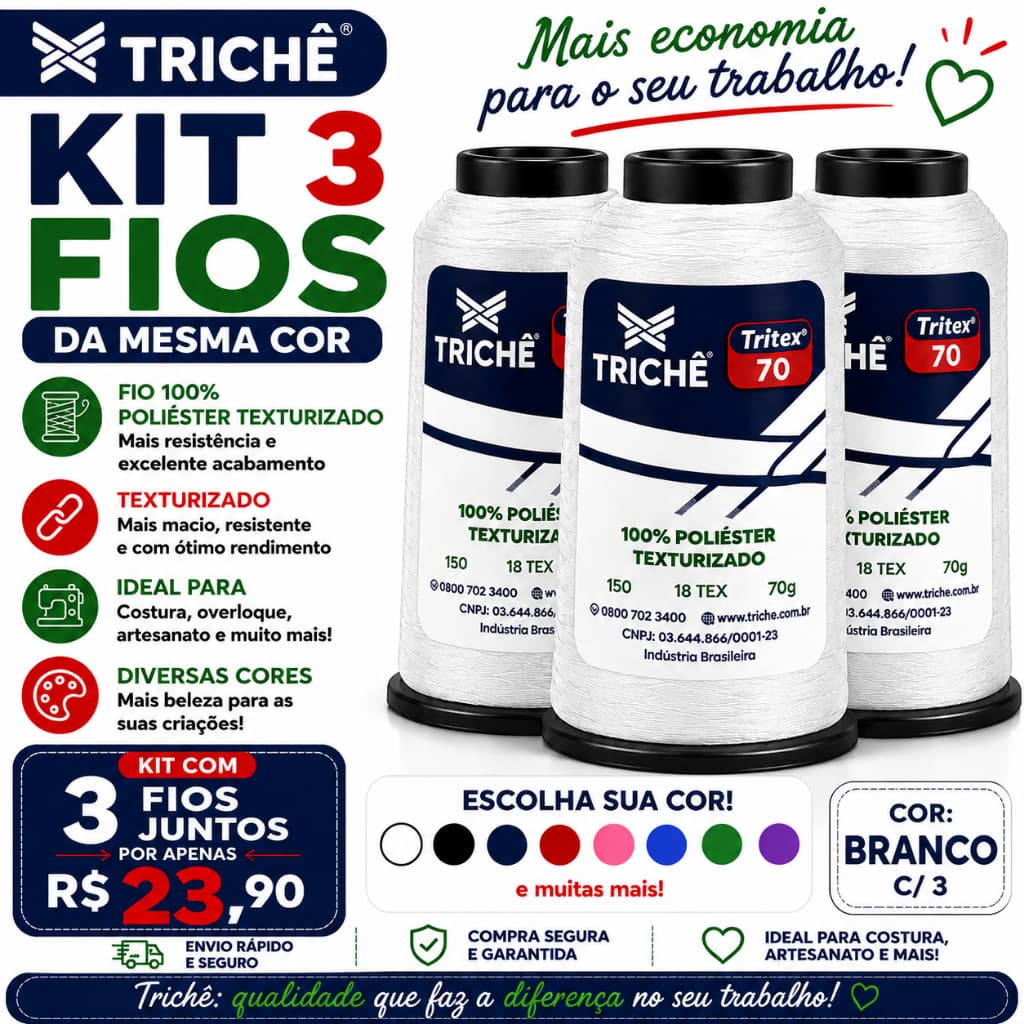 KIT 3 FIOS TRICHÊ TRITEX 70G – MESMA COR (1)