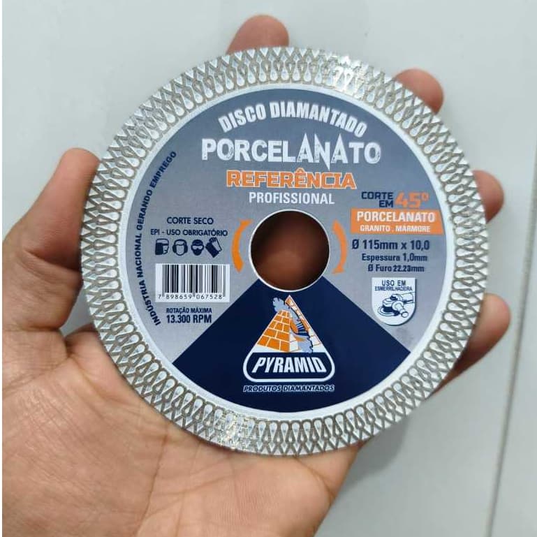 Disco Porcelanato Referencia furo 22mm Corte 45° Ultra Fino 115mm piso cerâmica Pyramid