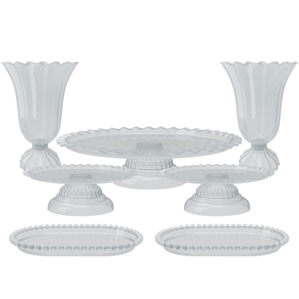 Kit Festa Luxo com 7 Peças Boleiras Bandejas e Vasos Eventos Casamento Aniversário Decoração