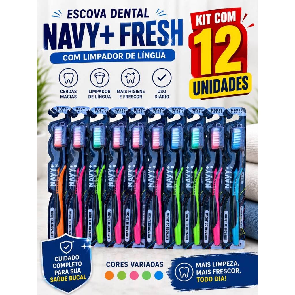Kit Pacote Com 12 Escovas de Dentes Macias Média