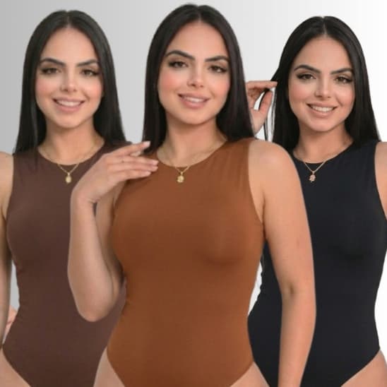 Kit 3 Bodys Regatas Feminas Elegante Moda Verão Basico Forro Duplo Suplex