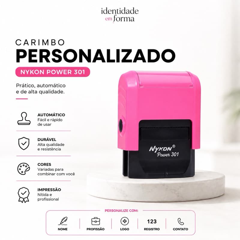Carimbo Personalizado Nykon 301 27x10mm - Enfermagem Professor Médico Empresarial