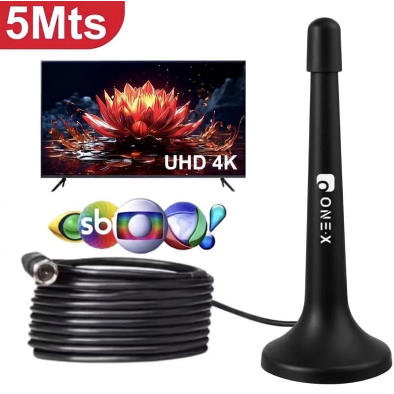 Antena Digital Onex 5 metros Interna Externa Sinal TV | FULL HD Todos os canais.