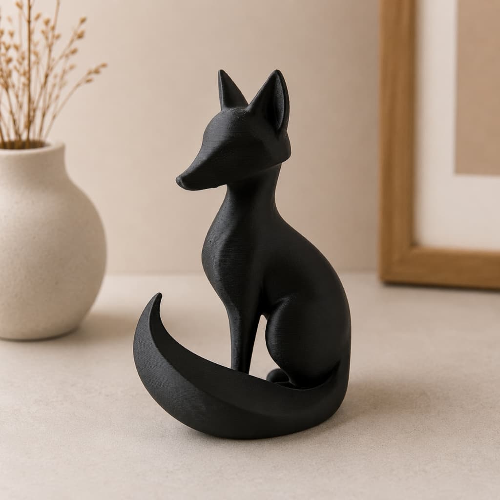 Raposa Escultura Decorativa Preta Moderna Elegante Minimalista para Sala Casa Escritório Quarto Presente