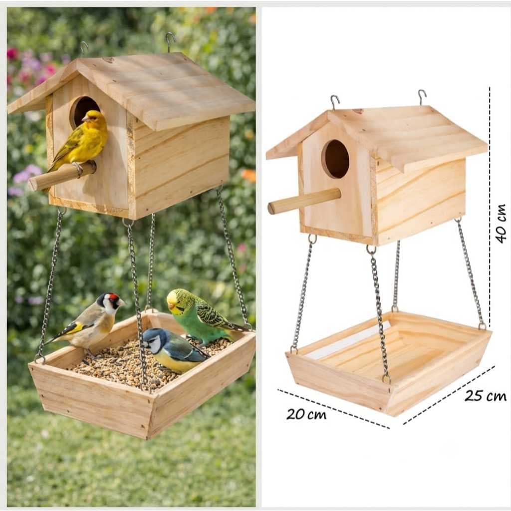 Tratador Luxo Casa Casinha de Madeira Passarinho Comedouro Alimento Pássaros Livres Silvestre Jardim