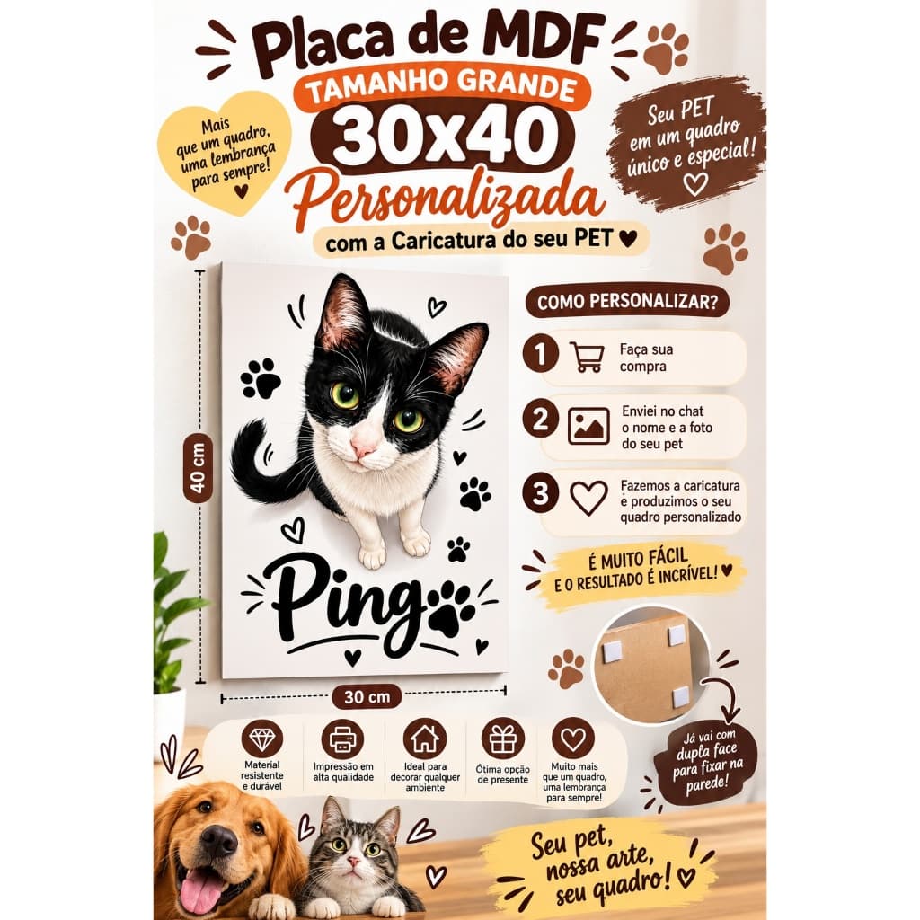 Quadro Decorativo de Parede Personalizado Caricatura Pet Tamanho 30x40