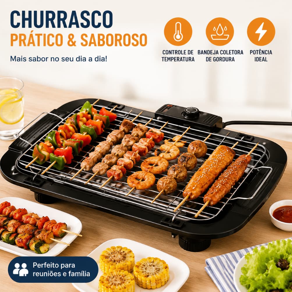 Churrasqueira Elétrica 110v 1500w Sem fumaça Grelhador de Mesa Portátil  Churrasco Cozinha 7 Nivel