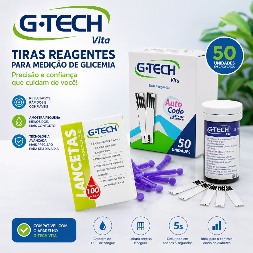 Kit G-tech Vita 50 tiras e 100 agulhas