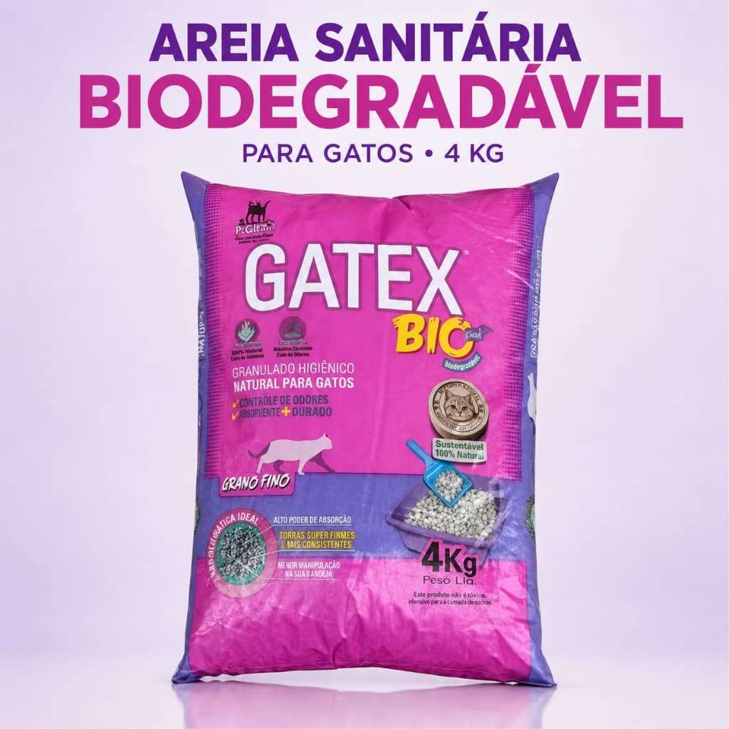 Areia Sanitária Biodegradável para Gatos 4kg Grão Fino Controle de Odor Alta Absorção
