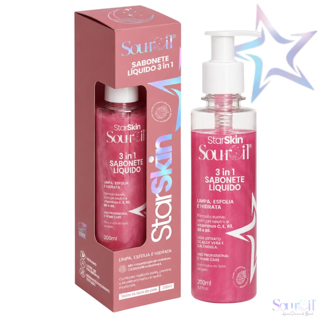 Novo Sabonete Liquido Facial 3 em 1 Star Skin Sourcil 200ml - Limpa Esfolia e Hidrata