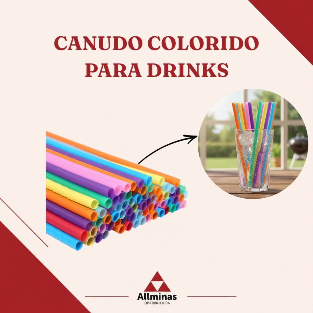 Canudo Colorido Polipropileno 20cm Descartável Cores Sólidas para Drinks Festas e Bebidas