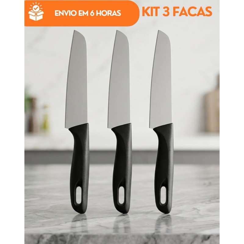 Kit 3 Facas de Cozinha de Corte Práticas e Funcionais