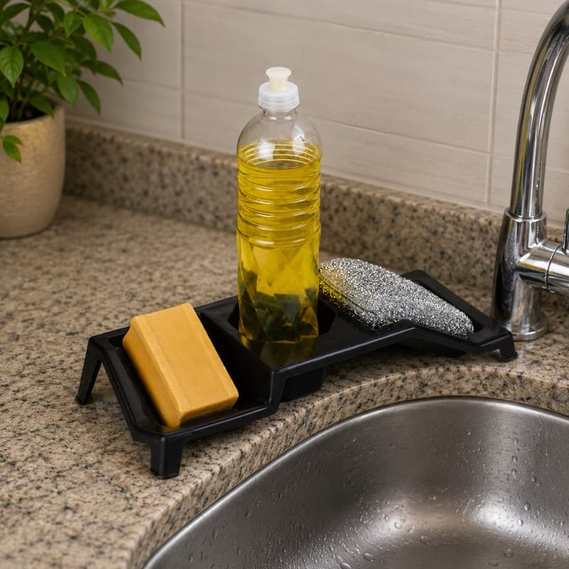 Porta Detergente Organizador de Pia 3 em 1 – Suporte para Detergente, Esponja e Sabão