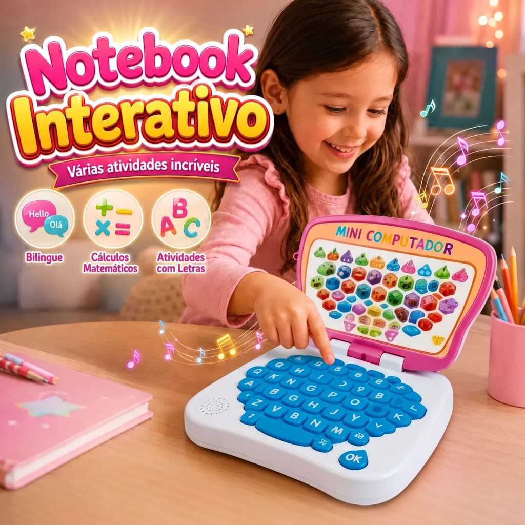Laptop Mini Notebook Infantil Educativo Para Crianças Rosa