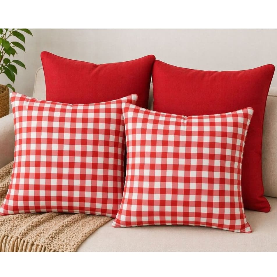 kit 4 capas Almofada Xadrez Vermelho – Elegância e Conforto para sua Casa