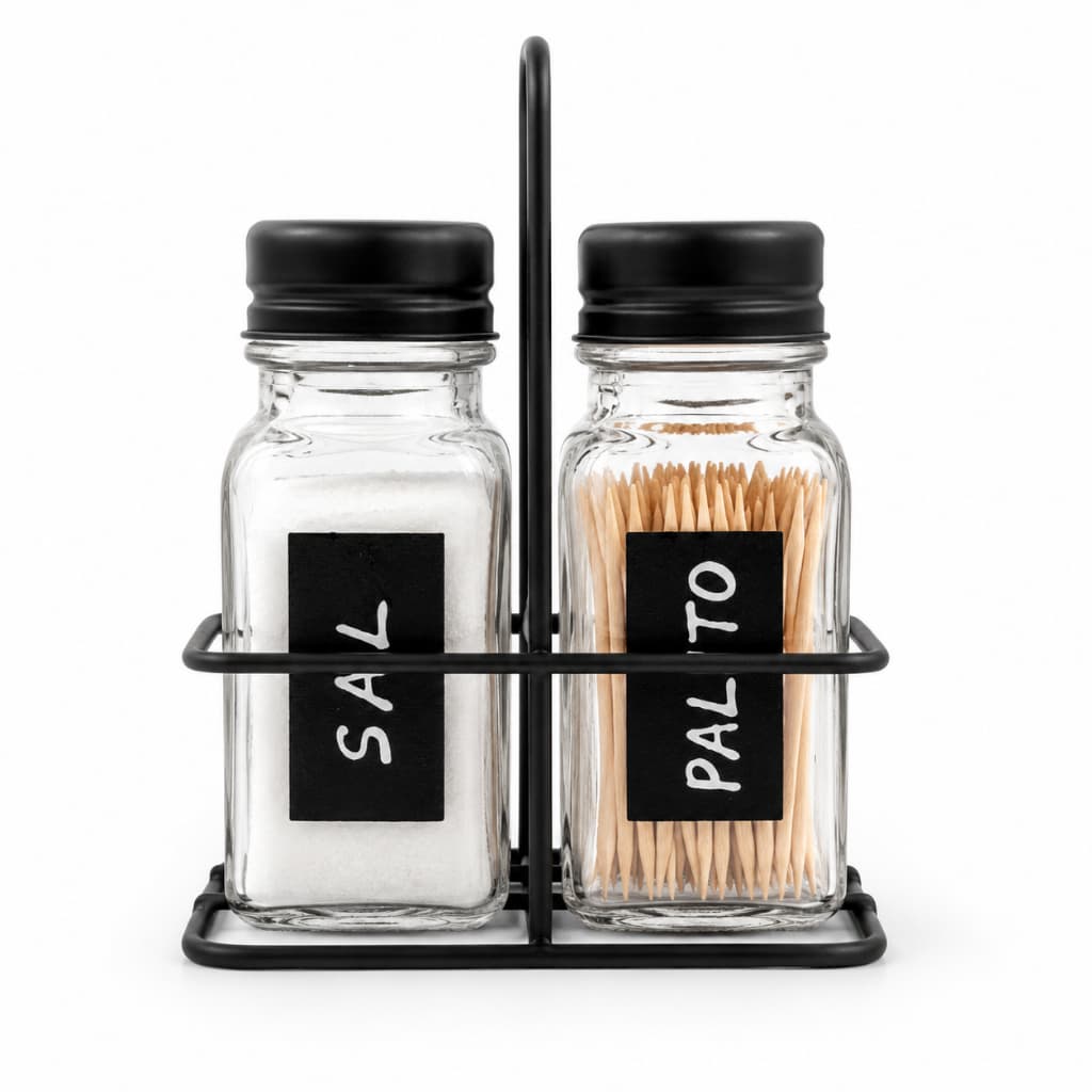 Kit Saleiro e Paliteiro de Vidro
Premium com Suporte Moderno para Cozinha e Mesa Posta