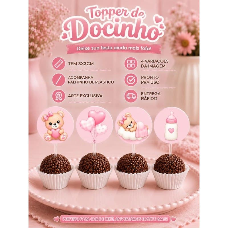 TAGS PARA DOCINHOS \ TOPPER DE DOCINHOS \ TOPPER CHA DE BEBÊ MENINA
